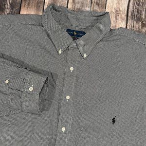 Polo Ralph Lauren Gingham Plaid Long Sleeve Button Shirt 4XB Black Stretch Pony